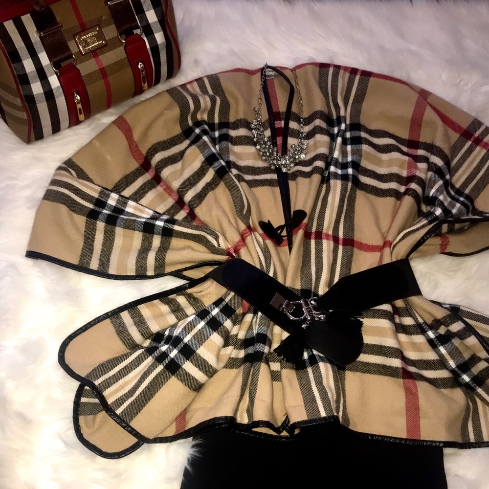 Plaid poncho wrap